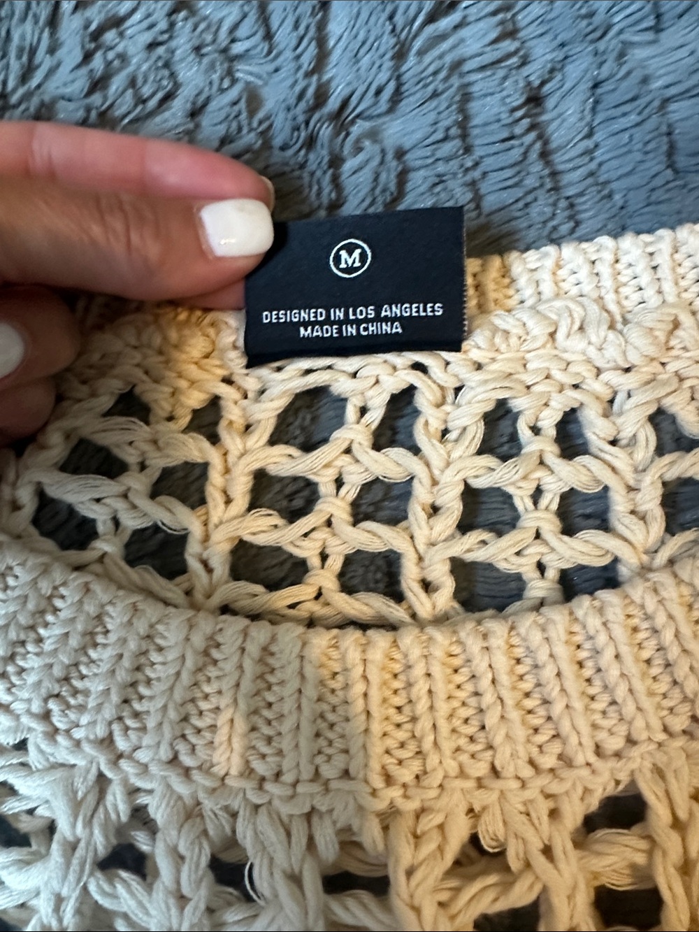 Miou Muse Cream Open-Weave Cropped Knit Sweater - Picture 3 of 4